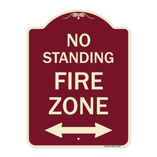Signmission No Standing Fire Zone W/ Bidirectional Arrow Heavy-Gauge Aluminum Sign, 24" x 18", BU-1824-23587 A-DES-BU-1824-23587 - main